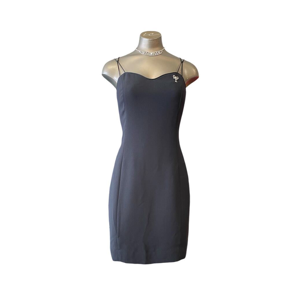vintage 1990s black crepe cocktail dress spaghetti criss cross jones ny lbd s/m
